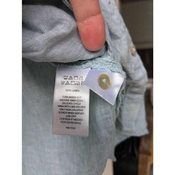 Sigrid Olsen Linen Button Down Shirt V-Neck Roll Up Button Sleeves Green, Size M - Picture 4 of 6